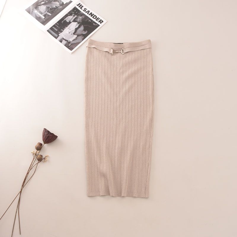 

Foreign Trade Original Order M Home Silver Silk Bodycon Dress Temperament Entry Lux Back Slit Cut Out Knitting Skirt Khaki M