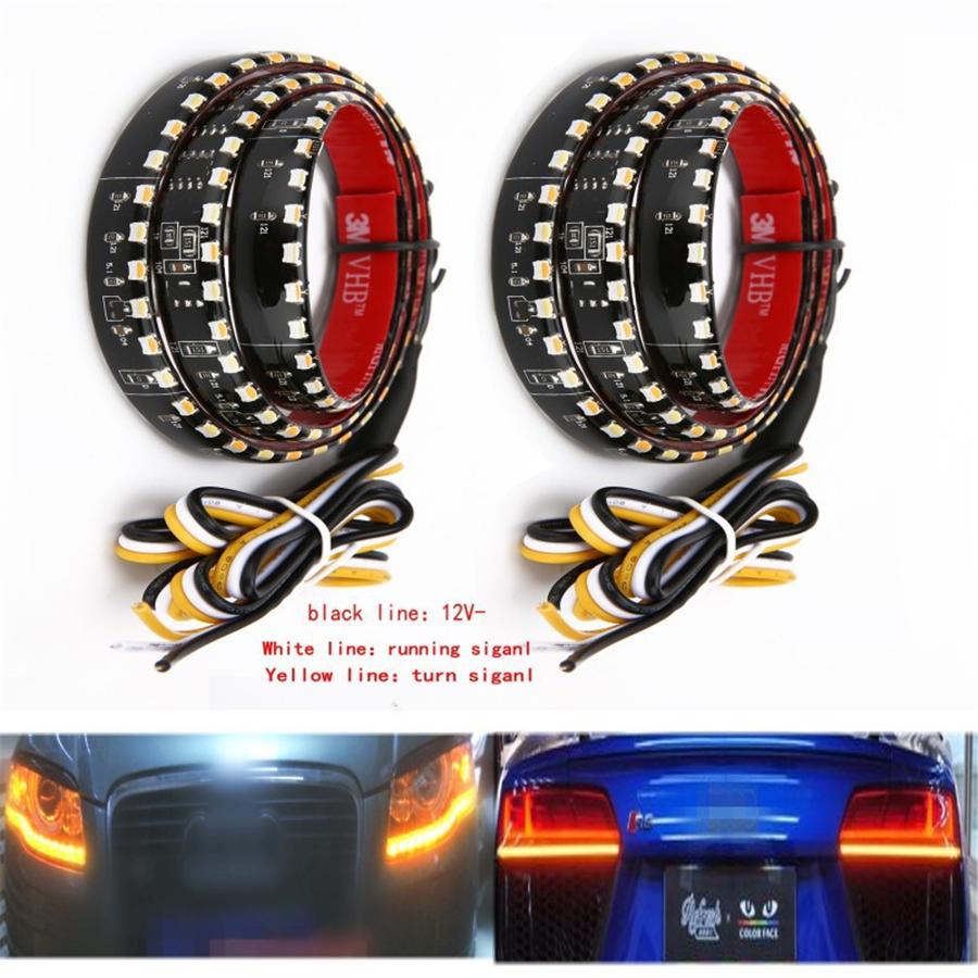 2PC LED Headlight Trunk Signal White & Yellow Strip Light NO Error 12V Universal