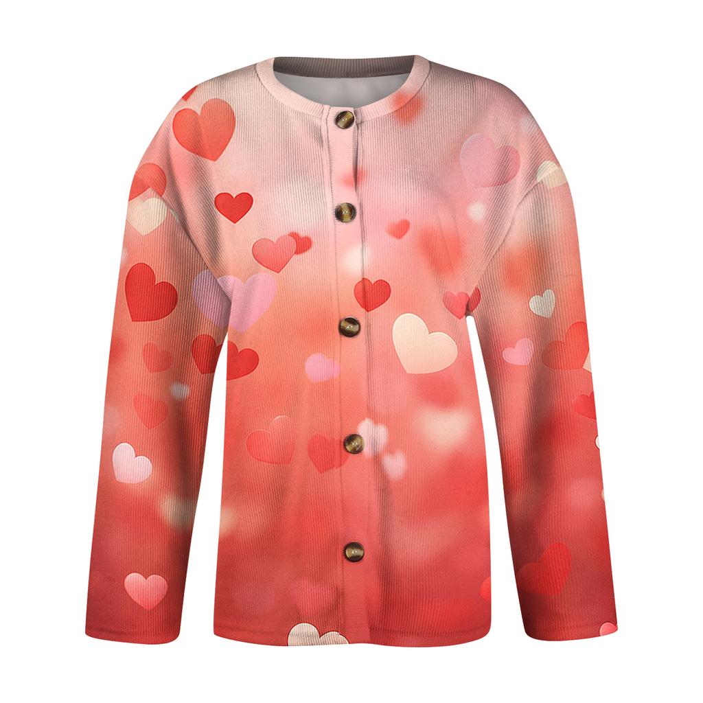 Women's Fashion Printed Long-Sleeved Knit Cardigan Button-Down Jacket