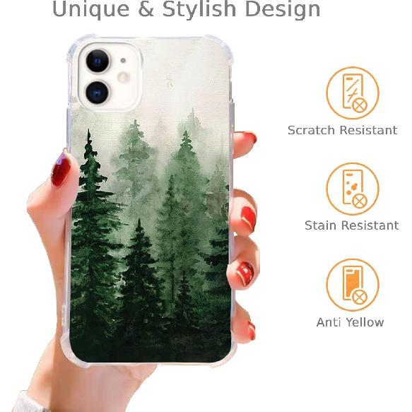 Watercolor Tree Spruce Case Compatible with iPhone 11, Green Forest Nature Art Case for iPhone 11 for Teen Men Women, Trendy Cool TPU Bumper Case
