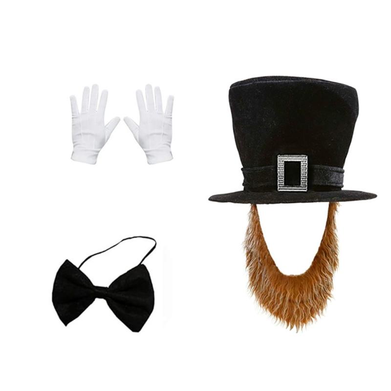 Abrahams Lincolns Costume Accessories Beard Mustache Top Hat Necktie Presidents Day Costume Halloween Cosplay Costumes
