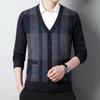 Men's Wool V-Neck Cardigan: Autumn & Winter Knit Long Sleeve Sweater - Thick, Warm, Business Style for Middle-Aged & Dad's Wear.