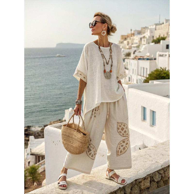1116 European and American women's leisure vacation style suit Bohemian style suit fashion 1D digital printing