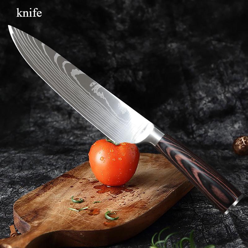 5pcs Sharp Damascus Pattern Professional Kitchen Knives Butcher Knife Bread Knife Hand-forged Stainless Steel Fruit Knife