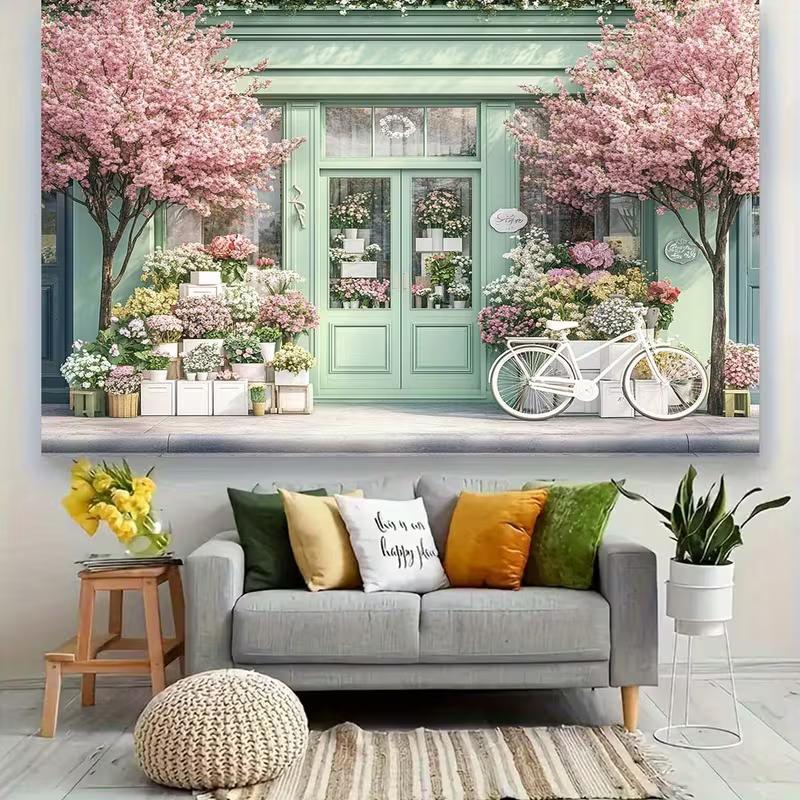 2D Pastel Flower Shop Backdrop - Cherry Blossom Photography Background Banner