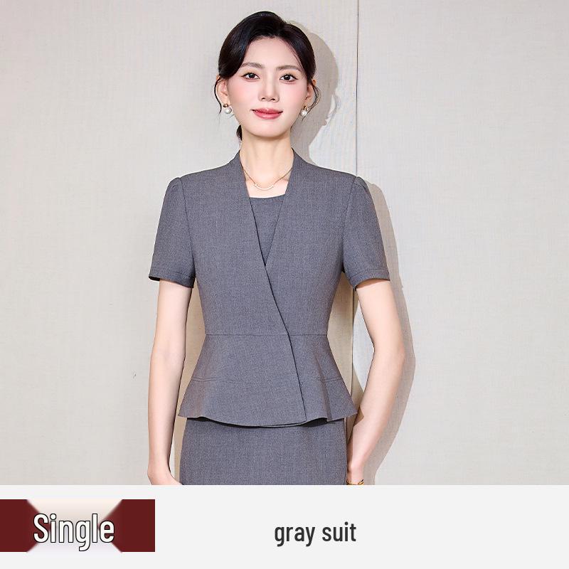 Elegant Women's Summer Short-Sleeved Suit Dress for Professional Settings
