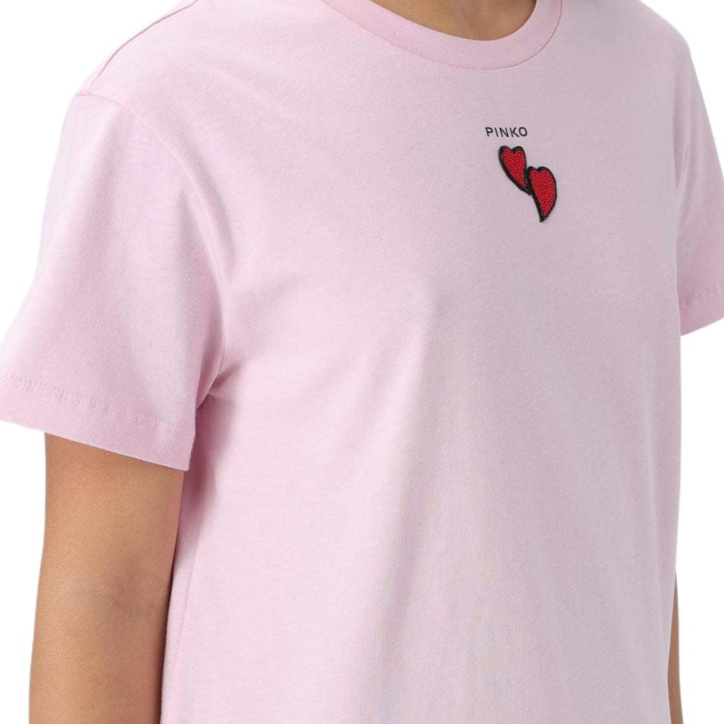 Pinko Pattern Letter Print Round Neck Pullover Short Sleeve T-Shirt Women T-shirts Pink 100789A1P8-N78