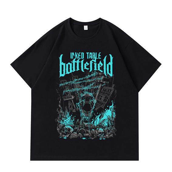 

Чоловічі та жіночі футболки з принтом DTG Print Dark Series Літні повсякденні універсальні американські модні брендові вільні чоловічі та жіночі топи 4XL чорний