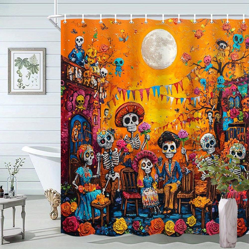 

Занавеска для душа «День мёртвых» - Яркое мексиканское народное искусство со скелетами в цветочных юбках, сомбреро и группой мариачи 48x72inch 120x180cm