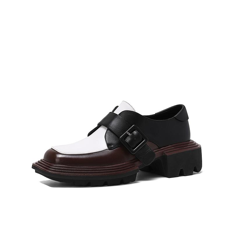 Fashion Mixed Colors Women Shoes 2025 New Genuine Leather Shoes Woman Heels Working Thick Botton Square Toe Women Shoes Shoes for Women