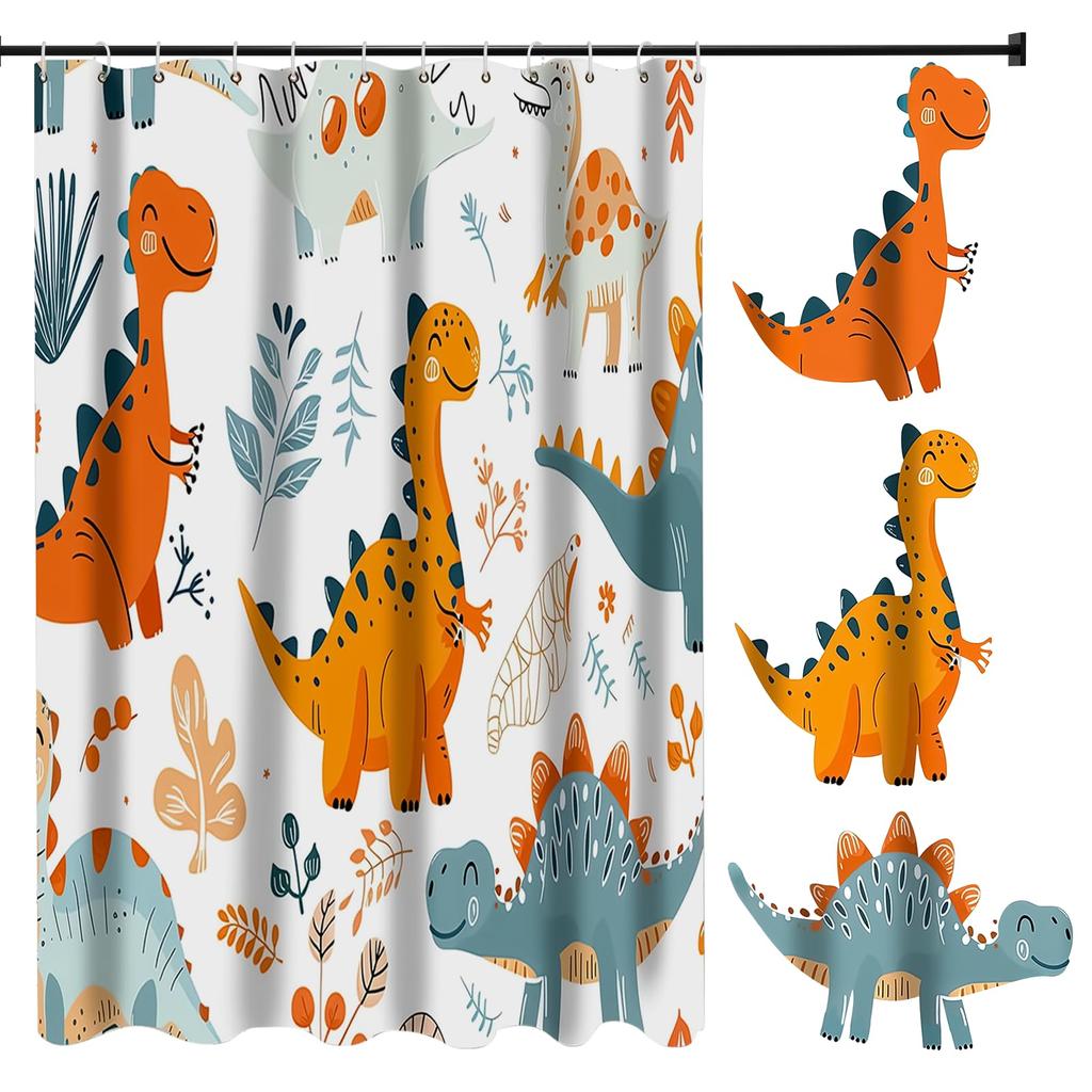 Cartoon Dinosaur Shower Curtain Fabric Hooks Children's Room Decoration Cloth Toilet Bath Curtain Home Background Wall Covering