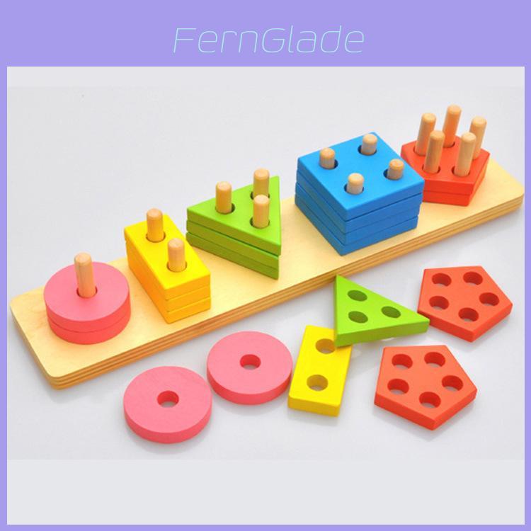 Wooden Geometric Shape Building Blocks For Kids Educational Toy For Learning And Play
