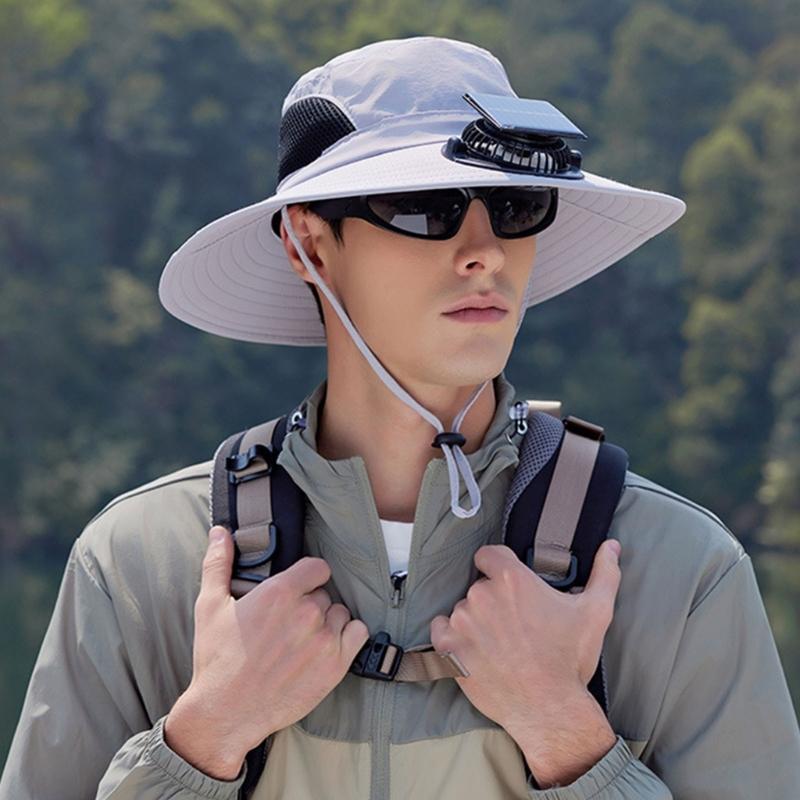 Solar Powered Outdoor Cooling Hat With Built In Fan For Hiking Fishing Lightweight Adjustable Sun Hat