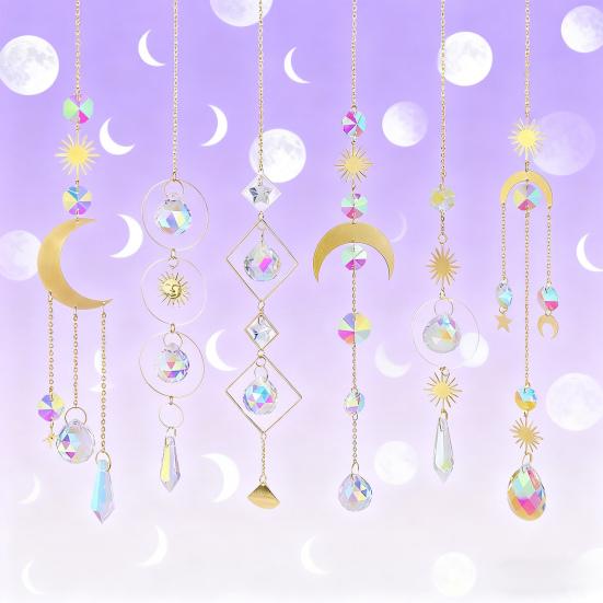 Faux Crystal Suncatcher Hanging Decoration Indoor Outdoor Garden Sun Moon Star Prism Wind Chime Ornament Rainbow Maker Pendant