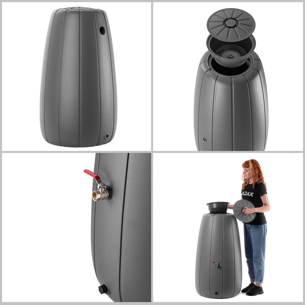 KADAX Zbiornik Na Deszczówkę Wodę Beczka 200L Deszcz Pojemnik + Kran Z Donicą 2W1