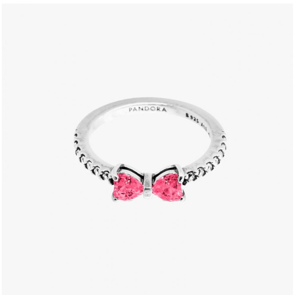 Pandora 193510c01 Timeless Sparkling Pink Bow Silver Ring