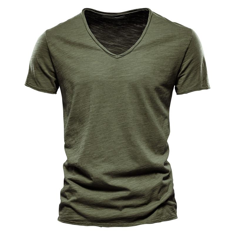 STORN 100% Cotton Men T-shirt V-neck Fashion Design Slim Fit Soild T-shirts Male Tops Tees Short Sleeve T Shirt for Men