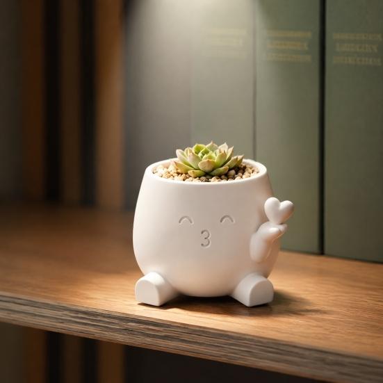 Small Indoor Plant Container Cute Succulents Planter, 3D Printed Pot with Hand Holding Heart, Desktop Flower Resin for Home Office Desk Decor