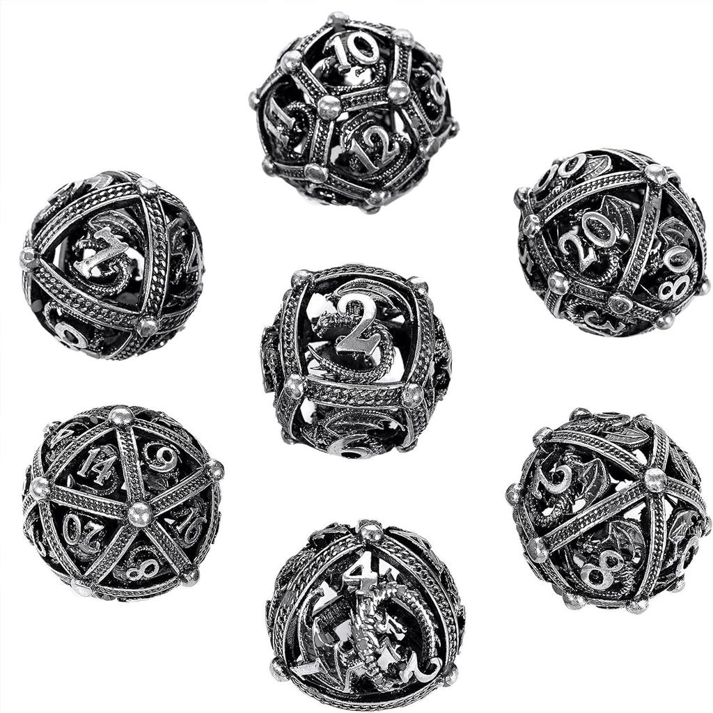 Set di Dadi Metallici per DND, Design Unico a Sfera Rotonda Vuota per un Migliore Rotolamento, Bellissimo Set di Dadi Metallici Drago per D&D, Giochi di Ruolo