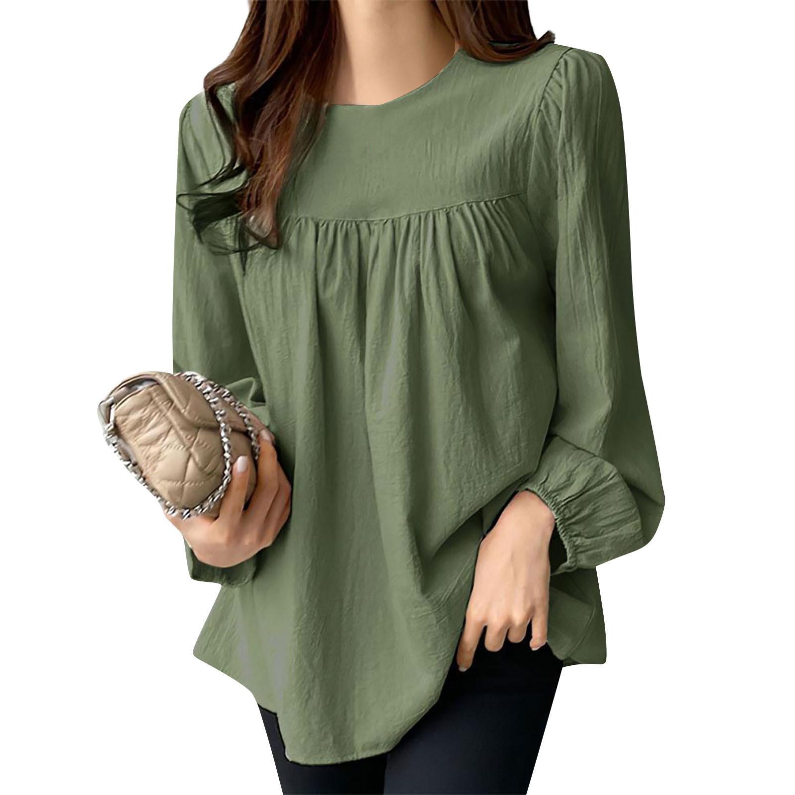 

Women s Color Loose Round Neck Plus Size Shirt L темно-зеленого