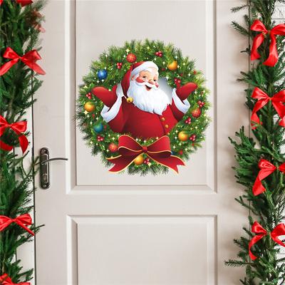 Weihnachten Willkommen Weihnachtsmann Kranz Aufkleber Weihnachten Zuhause Tür Fenster Aufkleber AVE