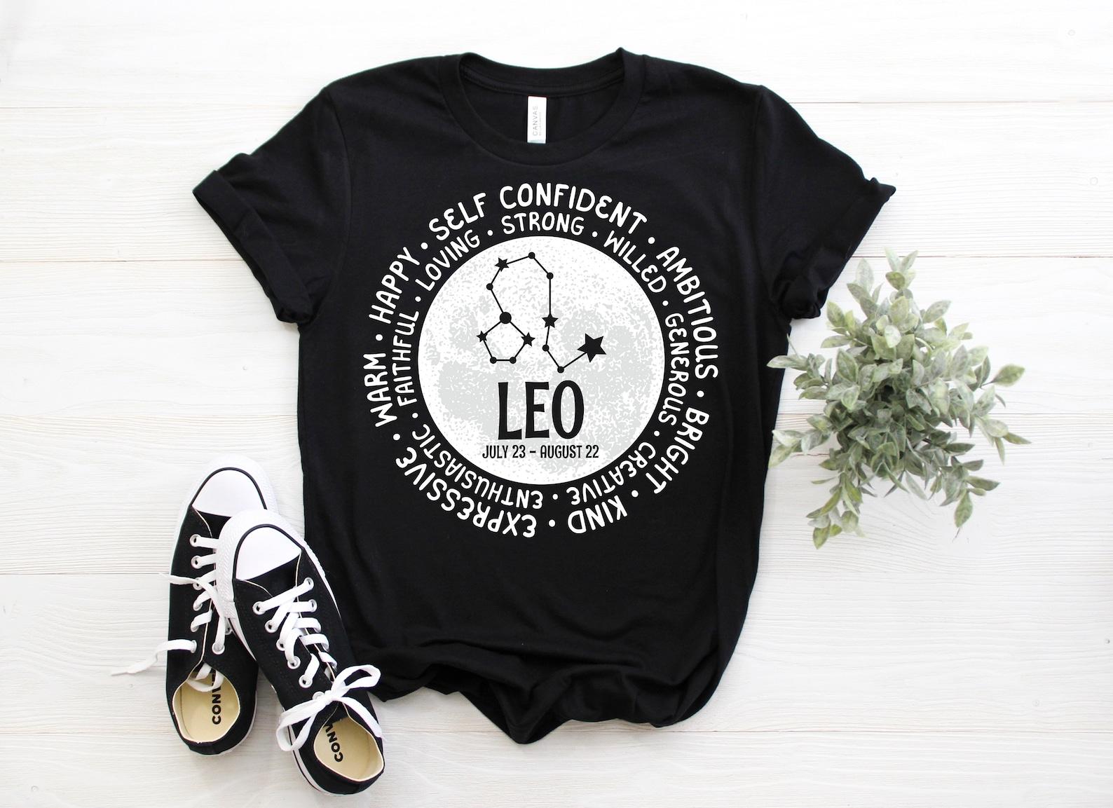Leo Facts Traits Horoscope Zodiac Astrological Sign Funny T-Shirt, Born On July 23 - August 22 Gifts, Leo Birthday Christmas Present Tees, 110
