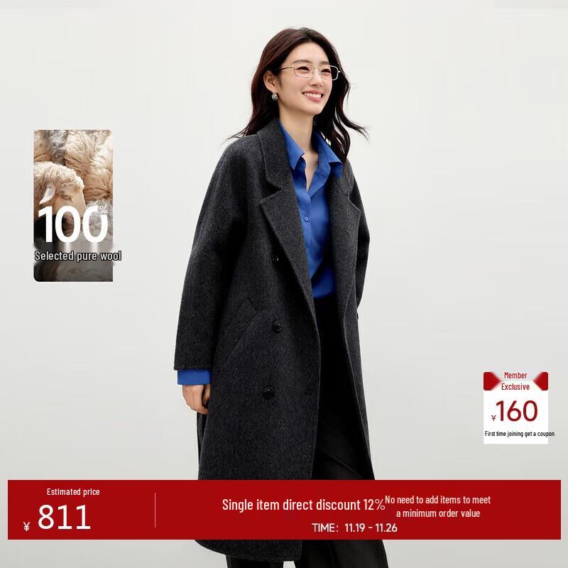 

Women s Classic 100% Merino Wool Double-faced Coat XL