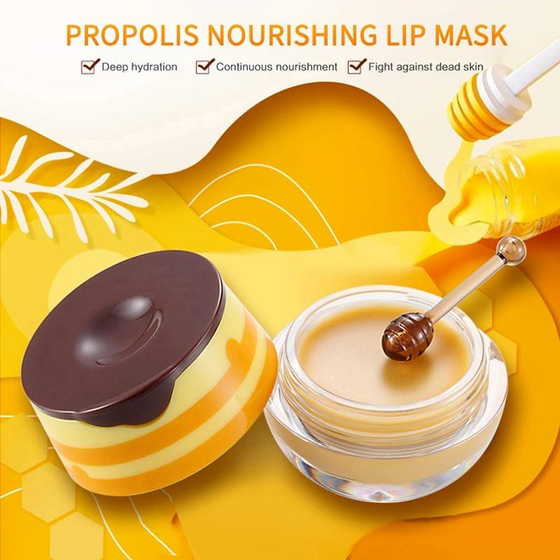 Propolis feuchtigkeitsspendende Lippenmaske, Schlaf-Lippenbalsam, nährende Anti-Falten-Lippenpflege, Anti-Risse, Unisex mit Pinsel, Lippenpflege