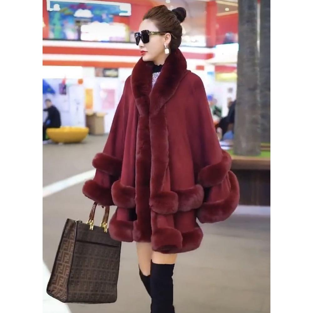 Women's Coat Autumn and Winter New Large Size Imitation Fur Collar Shawl Fur Hooded Knitted Cardigan Shawl Cape Jacket