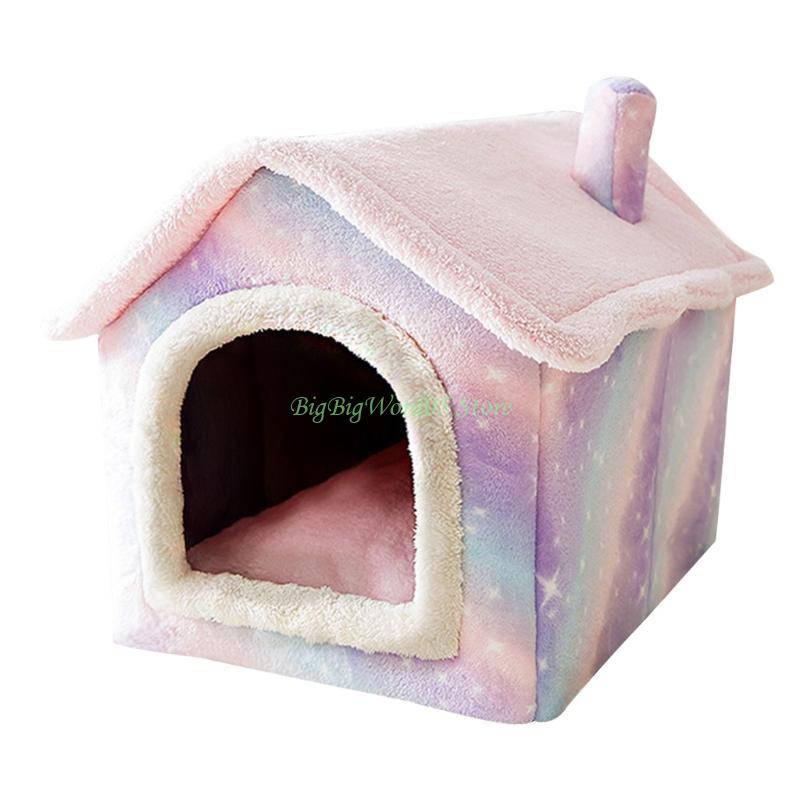 24TE Pet House Bed Indoor Warm Cave Plush Nest Sleeping Bed Lovely Cabin Puppy Winter for Cats and Small Dogs
