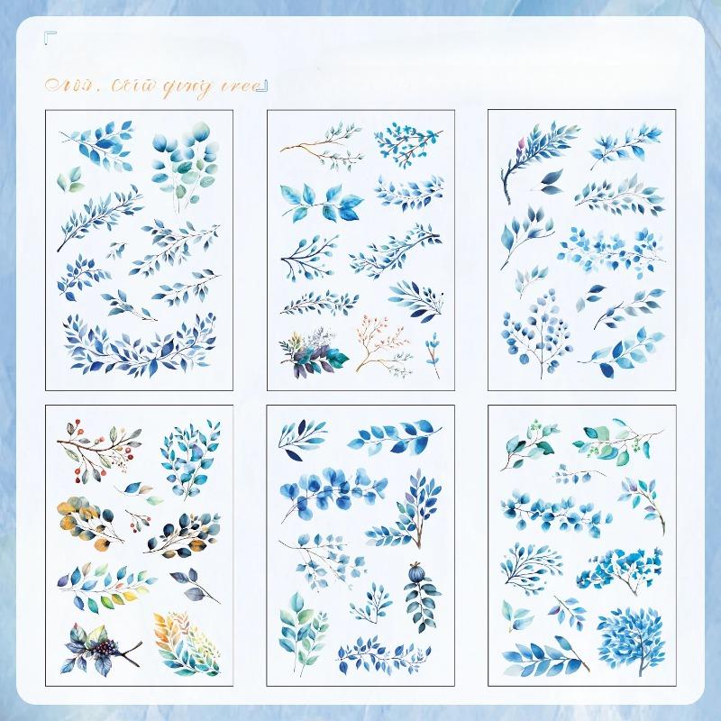 6 Styles  Transparent PET Stickers Scrapbooking Materials DIY Junk Journal Collage Tree Branches and Leaves Decor Stickers