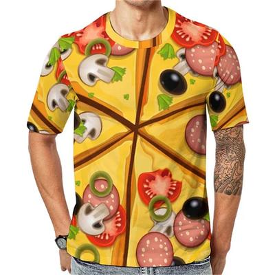 Summer Round Neck 3D Delicious Food Pizza Print Top Fashionable Casual Short Sleeved Men's T-shirts