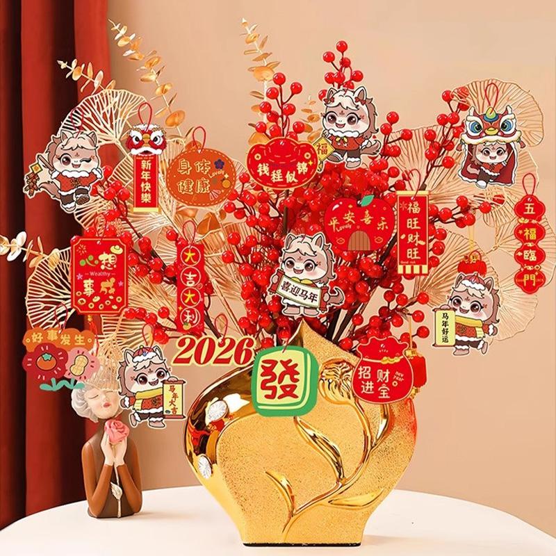 1-30pcs New Year Hanging Ornaments for Blessing Plant Bonsai Pendant Chinese Plants Door Decor Lunnar Year Party Supplies