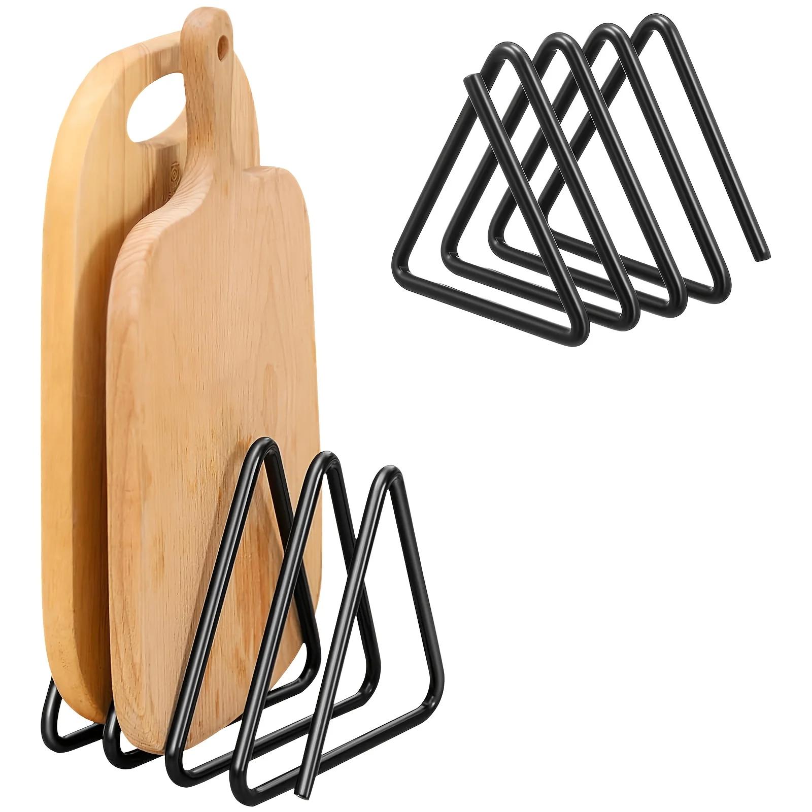 4-Slot Metal Cutting Board Storage Rack Divided Organizer for Kitchen Countertop Space Saving Holder nero