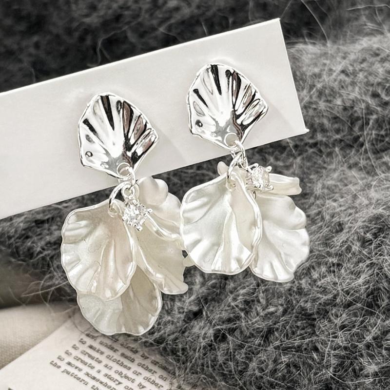 PONYKISS Sterling Silver Minimalist Shell Flower Stud Earrings for Women Vintage Fine Cute Plant Accessories