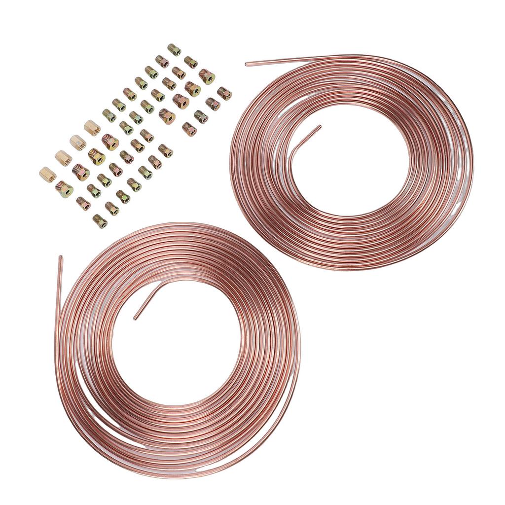 2 Sets 25Ft 3 16in Brake Line Tubing Kit with 32 Fittings 4 Connectors 8 Nuts Galvanized Alloy Brake Line Roll for