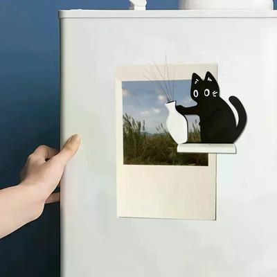 Pisică Neagră Împingând Vază Decor Colecția Mustăți de Pisică & Cutie Memorială Magnet de Frigider Decor Birou Acasă Cadou Perfect Pentru Iubitorii de Pisici