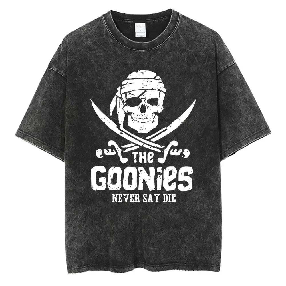 Classic Funny Movie The Goonies Never Say Die Vintage Washed T Shirt Best Famous Skeleton Graphic T-shirt Oversized Tshirt Unisex