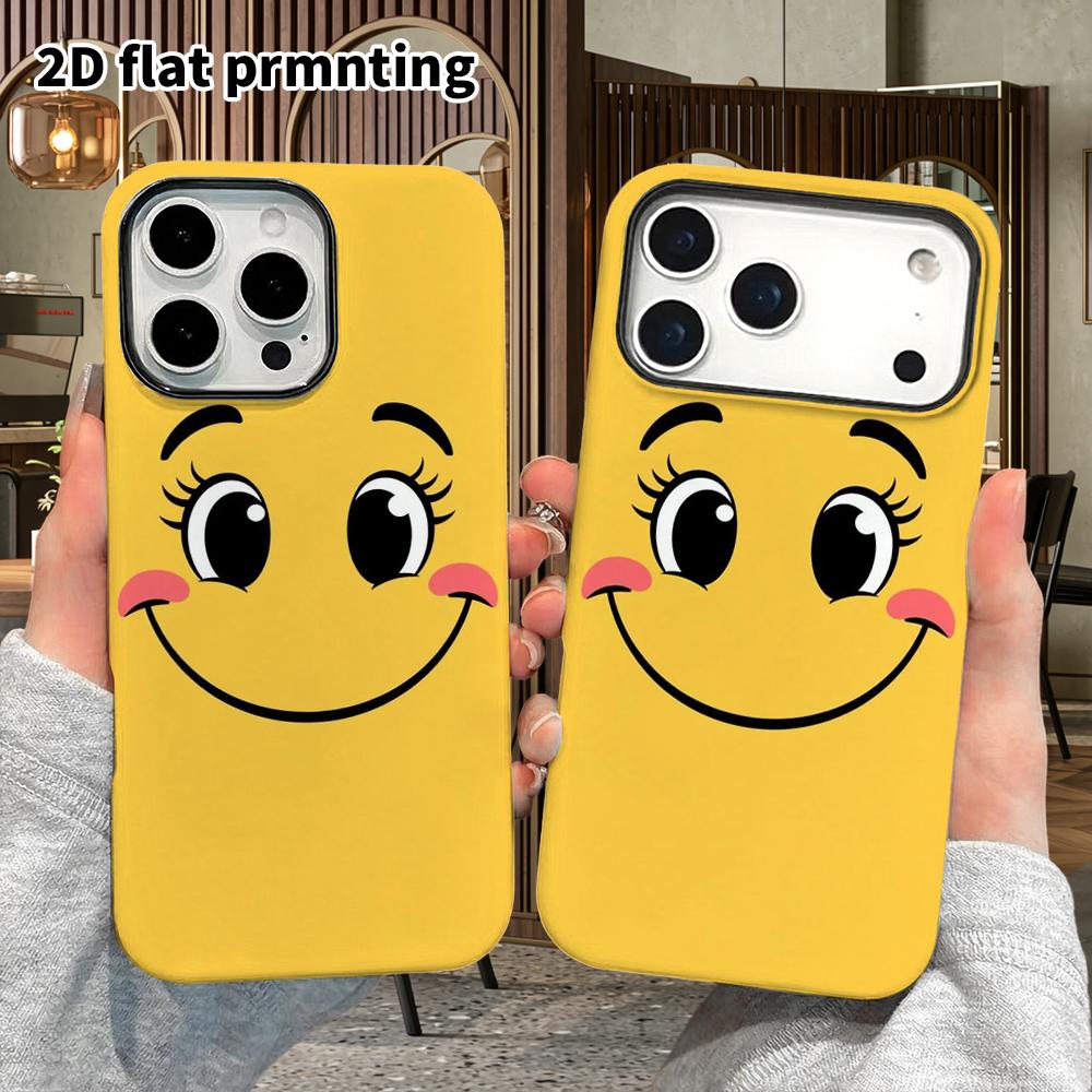 Phone Case: 2D Flat Design Suitable for iPhone 18 17 16 15 14 13 Pro Film Protective Case, Couple Style, Yellow Smile, Christmas and Halloween Gift
