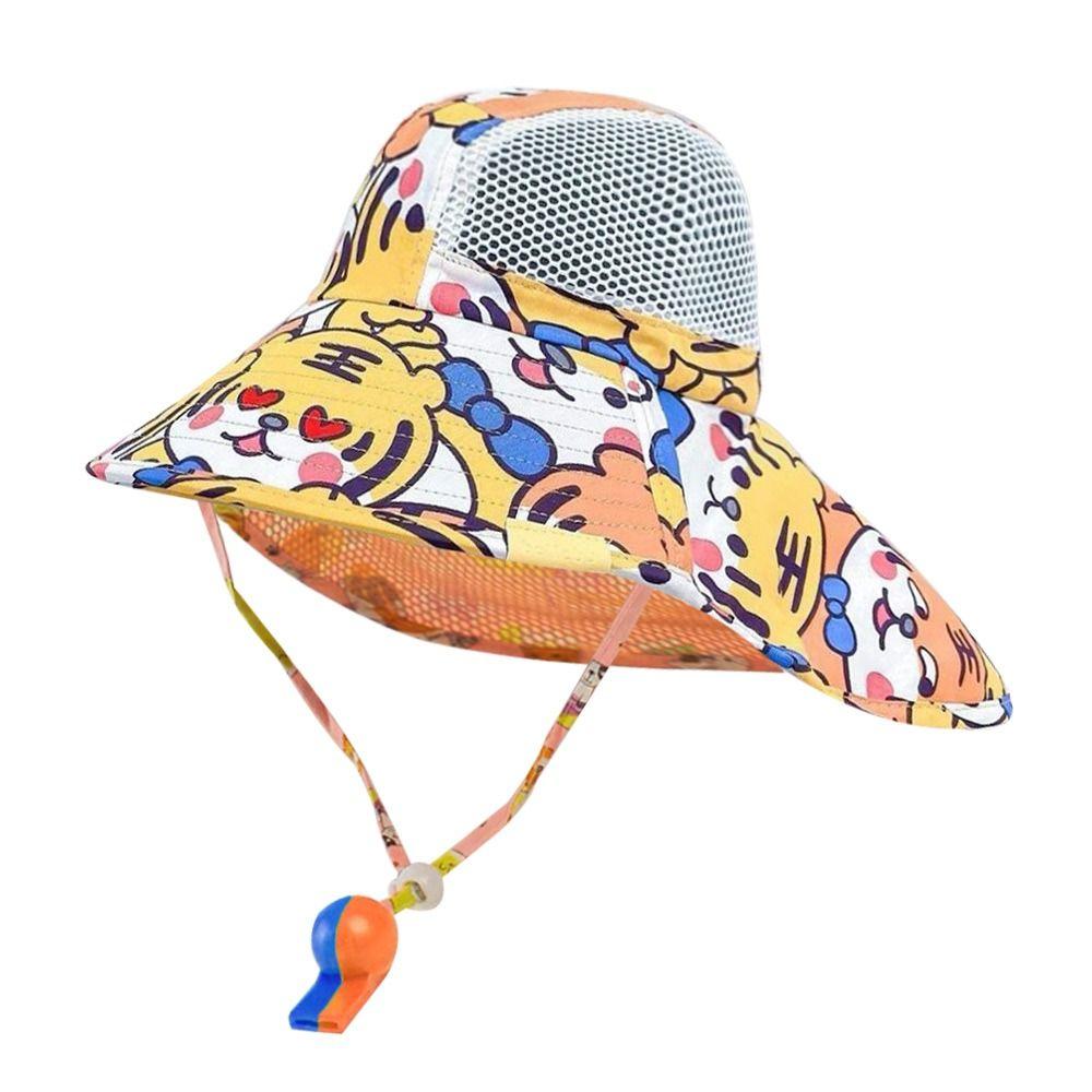 With Neck Flap Strap Kids Bucket Hat Wide Brim Beach Cap Outdoor Sun Cap  Toddler