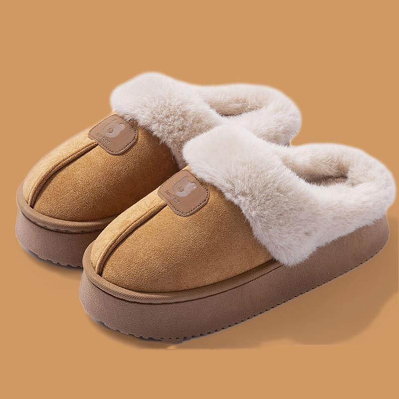 Thick Bottom Home Fluffy Slippers Women Winter Soft Sole Warm Plush House Slippers Woman Closed Toe Non-slip Cotton Shoes