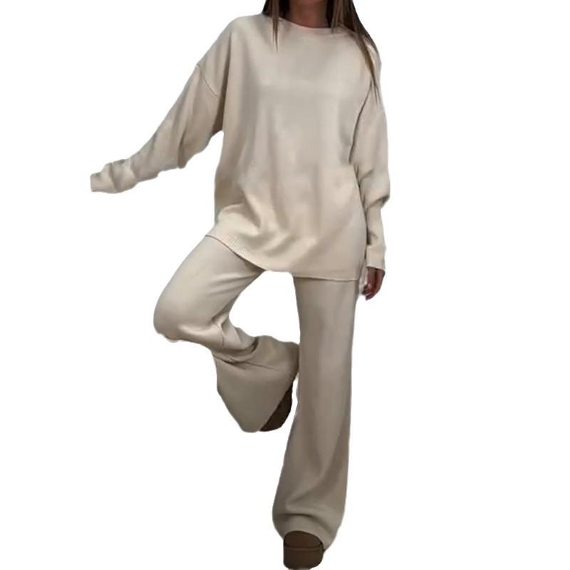 2025 Autumn Women's Versatile Loose Round Neck Sweater Set