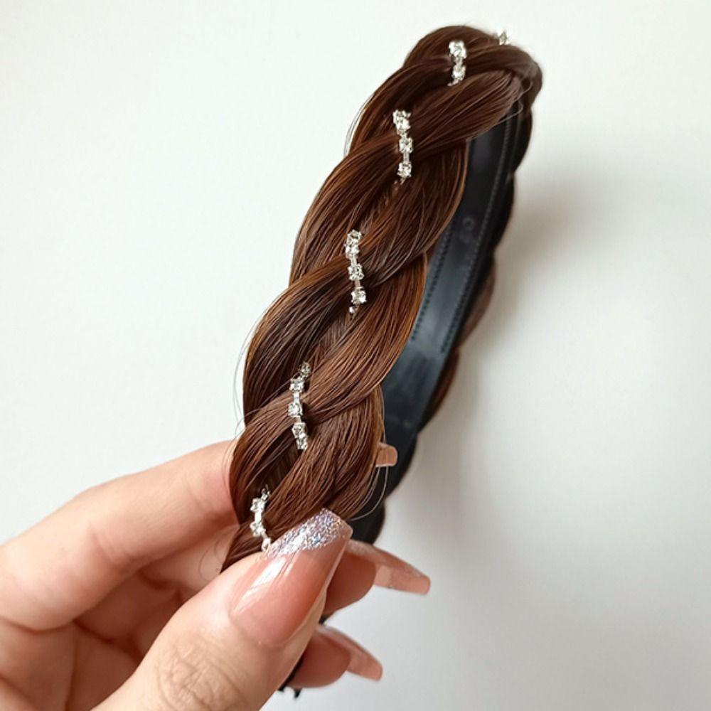 

Стразы витой парик ободок синтетический женский обруч для волос коса рыбья кость ободок для девочек подарки светло-коричневого