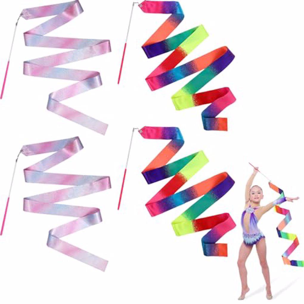 

4 шт. Премиальные ленты для танцев, стримеры, сверкающие розовые гимнастические ленты, танцевальные ленты, подарок