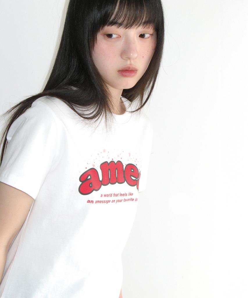 AMES-WORLDWIDE Shining Ames Round Hem Crop Tee White