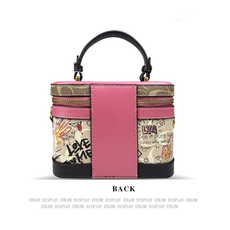 Popular graffiti color blocking box bucket bag, high-end and niche handbag, single shoulder crossbody women's small bag