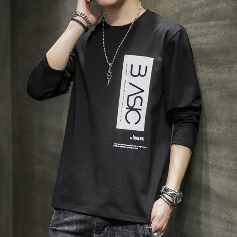 Men T Shirt Solid Color O-neck Long Sleeve Streetwear Casual Men Clothing Korean Style Fashion Tee Tops M-4XL