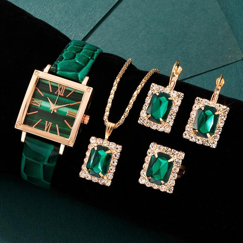 Square Roman Watch Gem Bracelet Set Square Belt Watch + Square Gem Bracelet Set