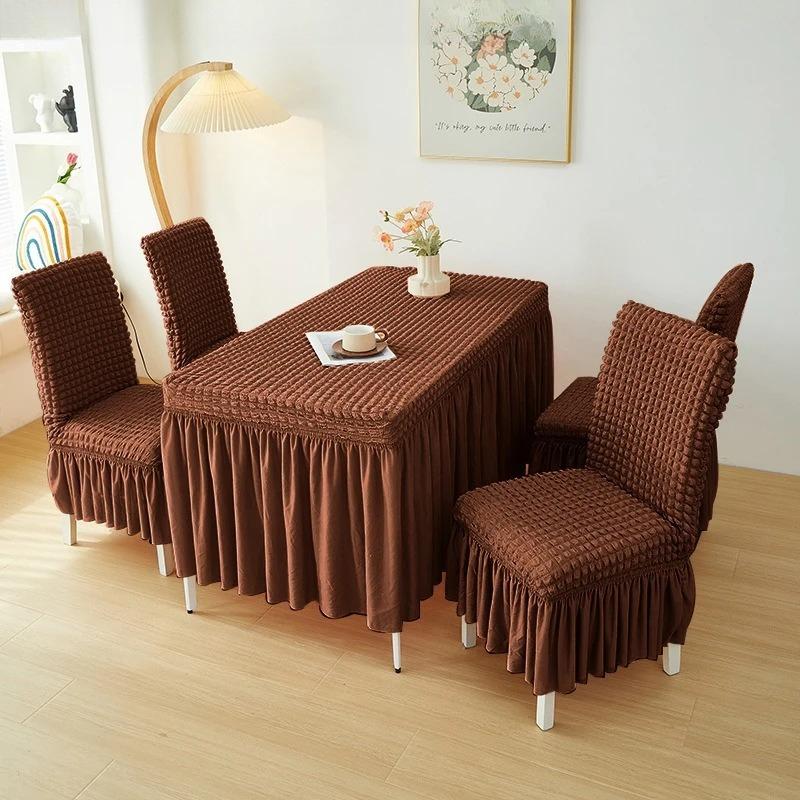French Style Seersucker Table Cloth with Skirt Stretch Rectangular Anti-Dust Dining Table Cover Removable Washable Home Decor
