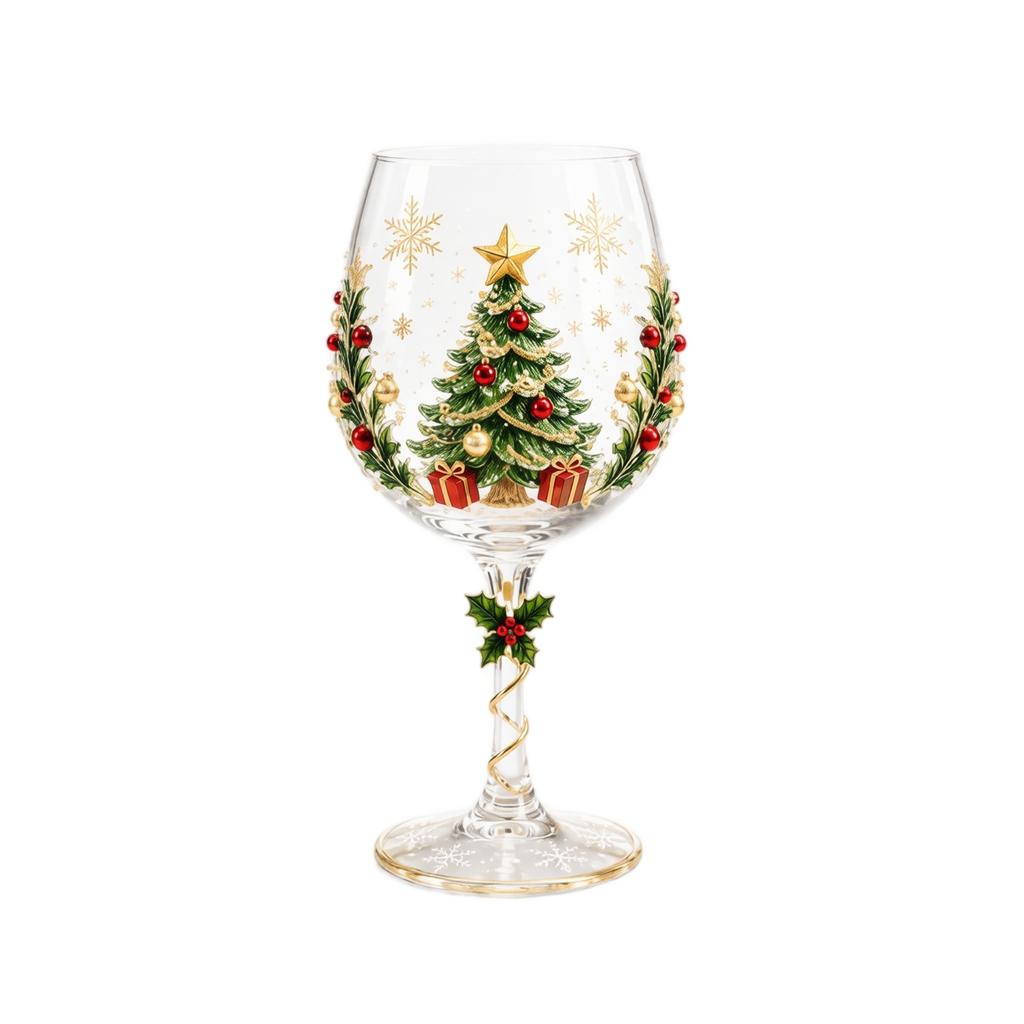 3D Christmas Glass Goblet with Festive Holiday Design